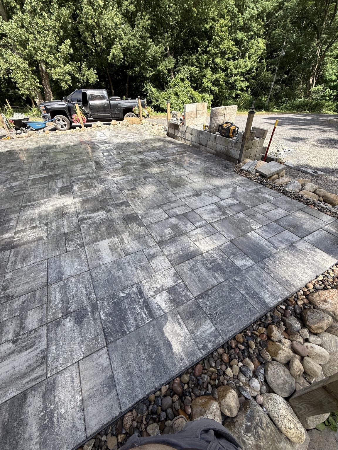 Finished patio and stone border